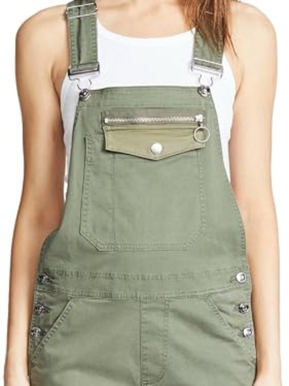 Hudson Jeans Workwear Stretch Cotton Overalls in Olive Remix (Green) Medium - Picture 6 of 7